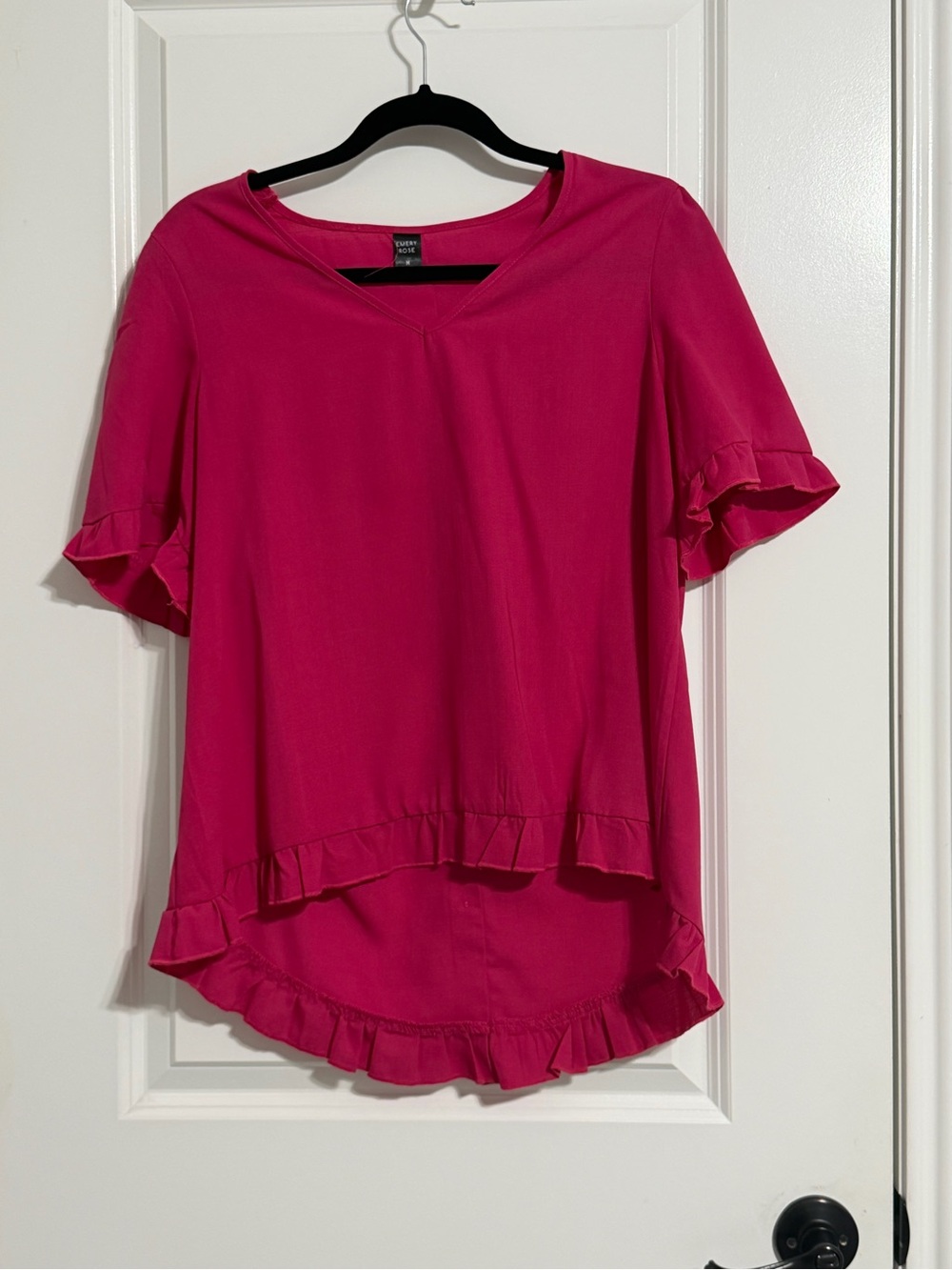 Avenue Bright Fuchsia Short Sleeve Top with Ruffle Hem